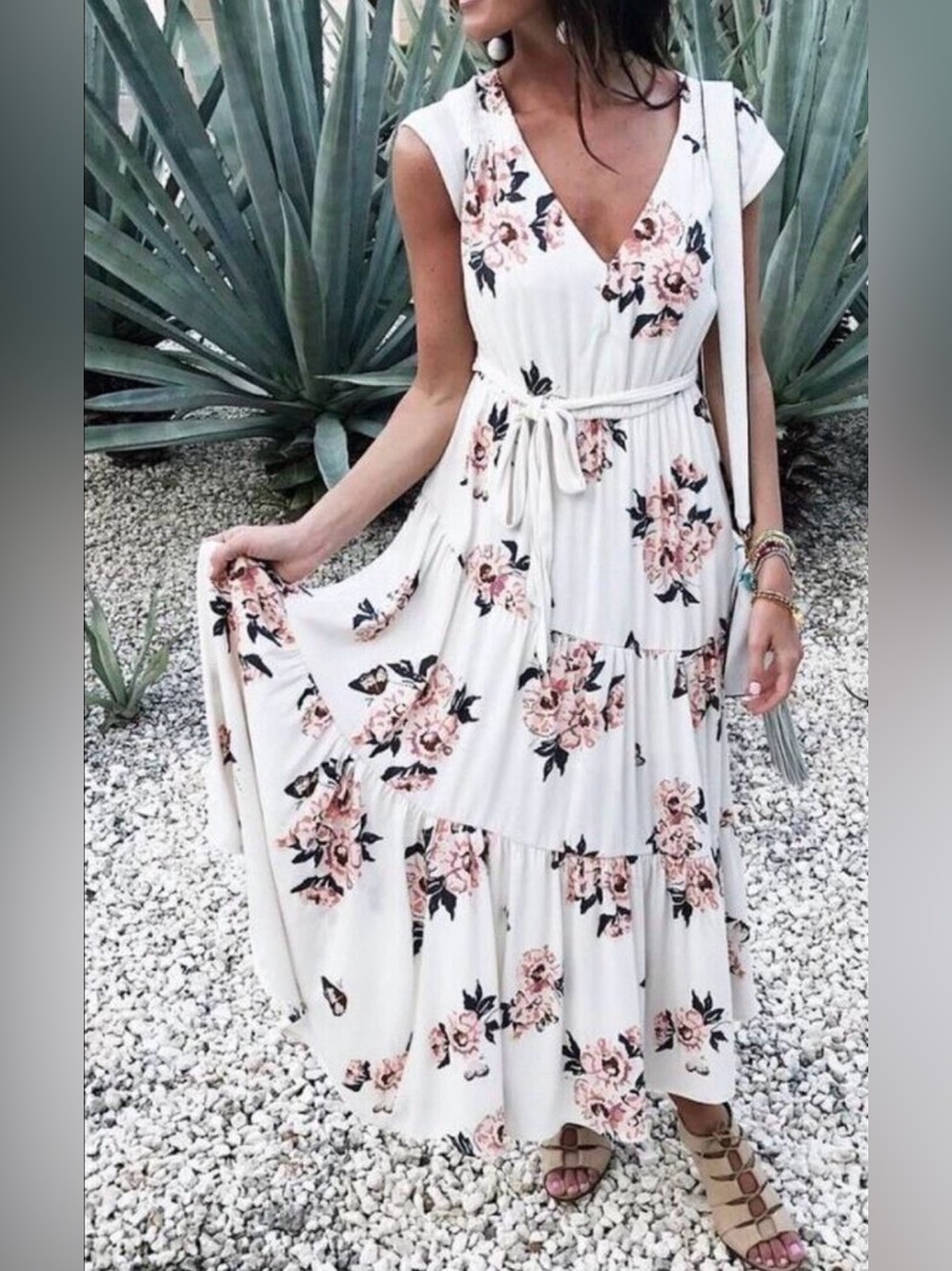 Free People "All I Got" Floral Tiered Maxi Dress Size 2
